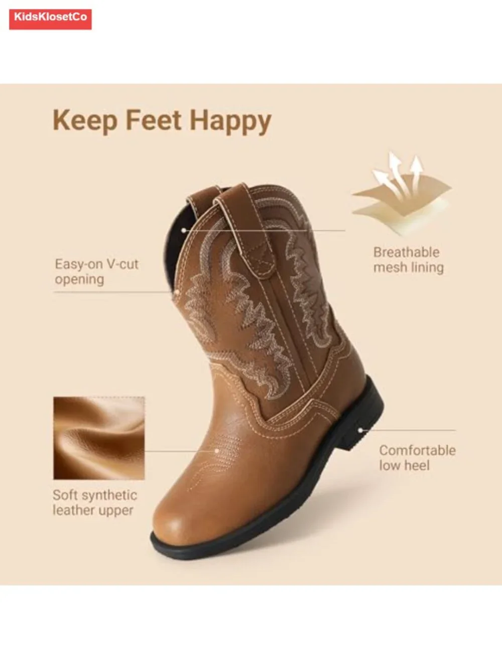 Toddler Boys Girls Cowgirl Boots Square Toe Mid Calf Western Pull-On